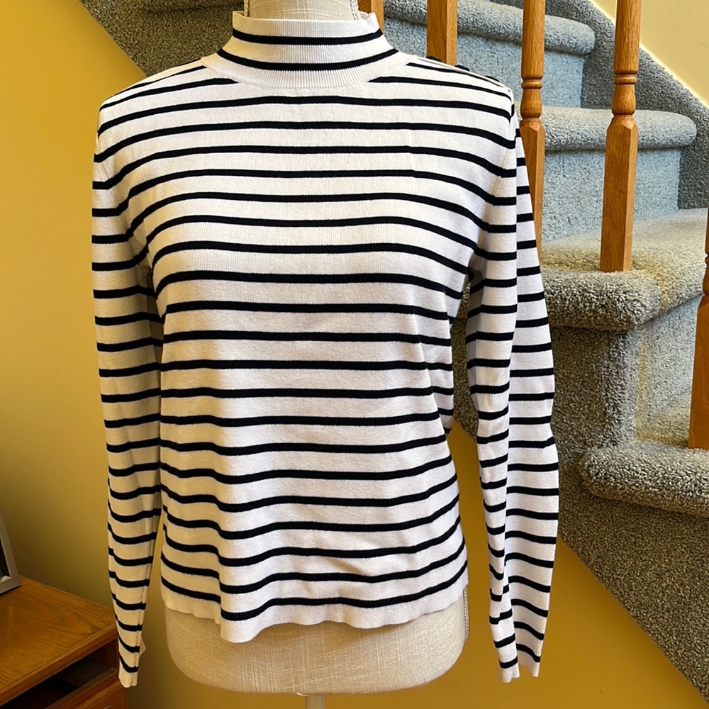 White House Black Market Navy/White Striped Sweater, Size L
